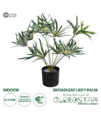 GloboStar® Artificial Garden BROADLEAF LADY PALM 20059 Τεχνητό Διακοσμητικό Φυτό Πλατύφυλλος Φοίνικας Μπαμπού Υ50cm